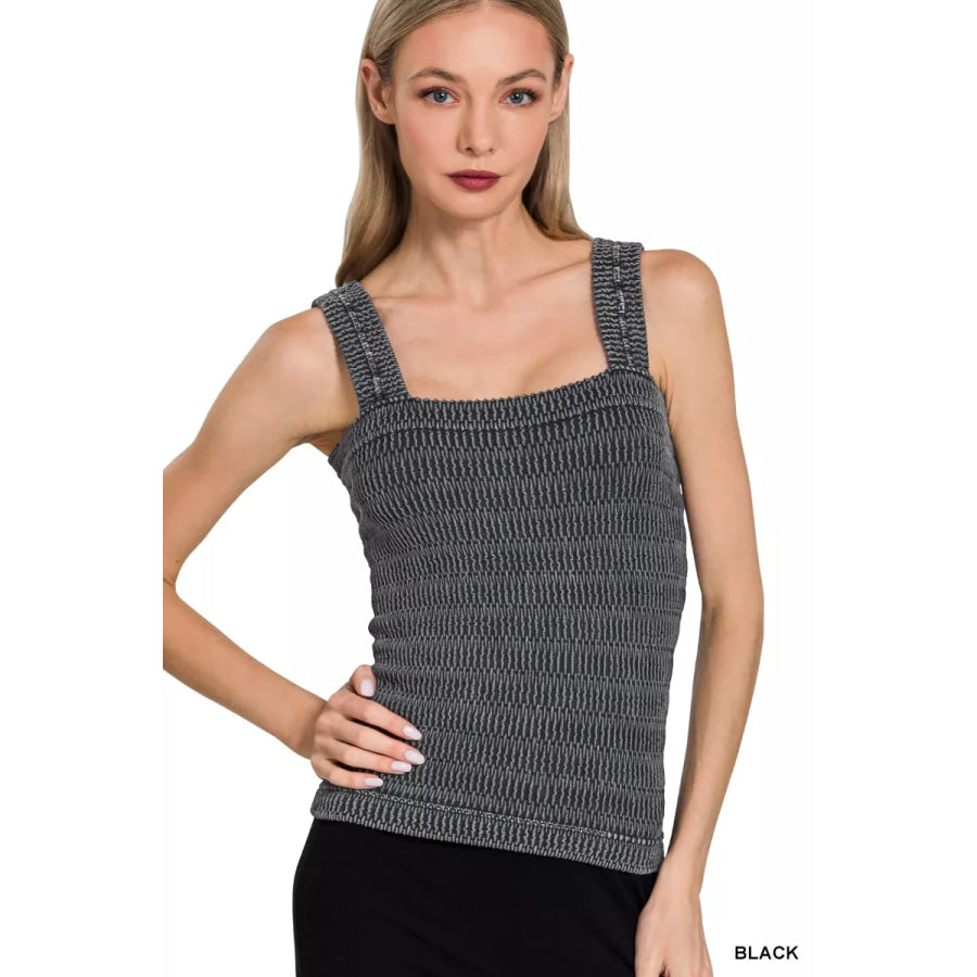 Zenana Seamless Winkle Stone Washed Tank Top BLACK / S/M Apparel and Accessories