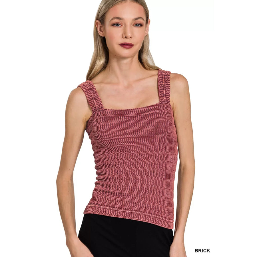 Zenana Seamless Winkle Stone Washed Tank Top BRICK / S/M Apparel and Accessories