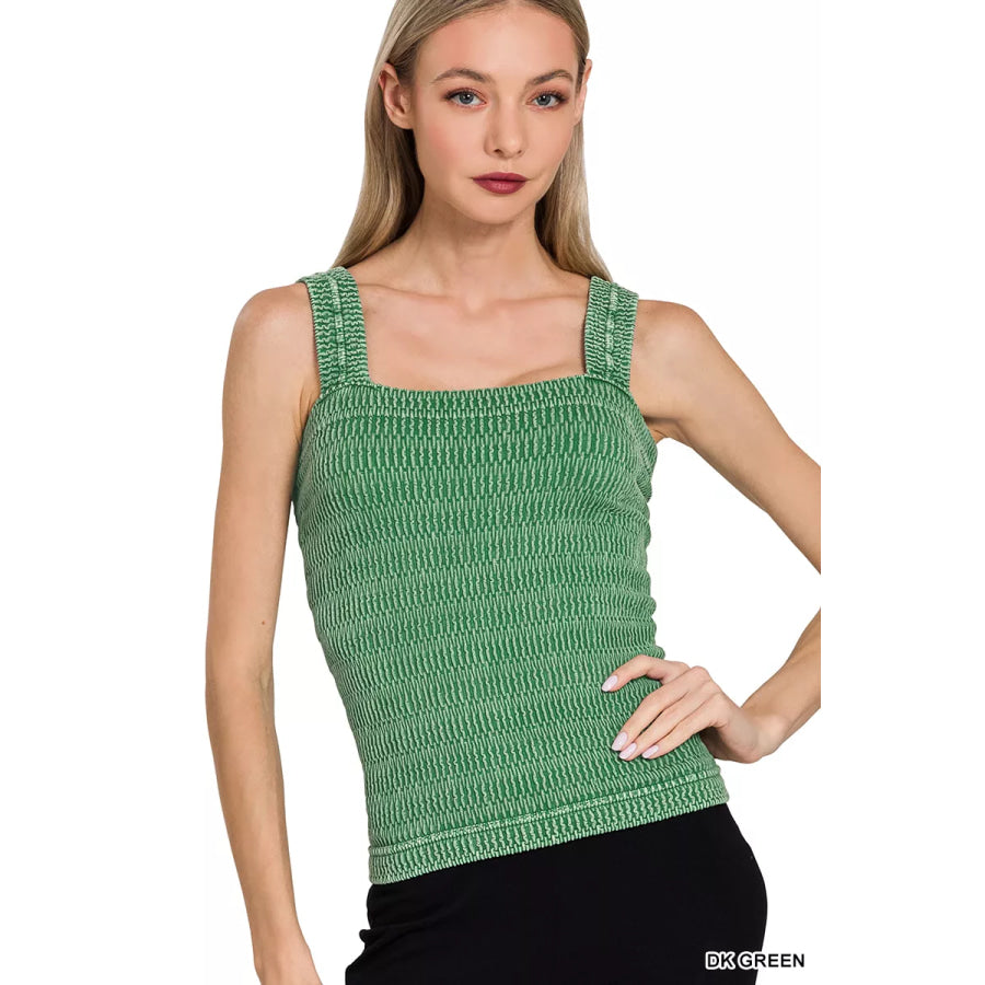 Zenana Seamless Winkle Stone Washed Tank Top DK GREEN / S/M Apparel and Accessories