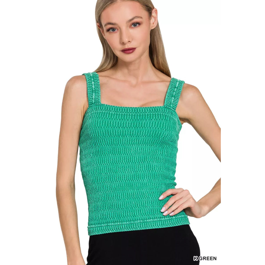 Zenana Seamless Winkle Stone Washed Tank Top K GREEN / S/M Apparel and Accessories