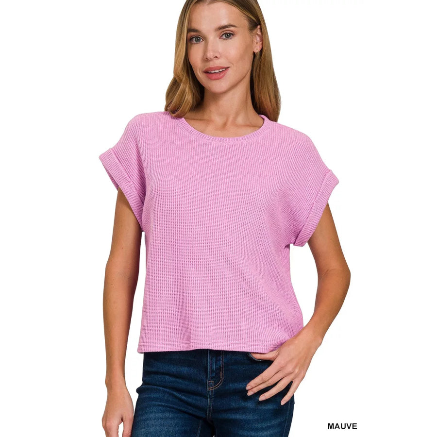 Zenana Short Sleeve Crew Neck Sweater MAUVE / S Apparel and Accessories