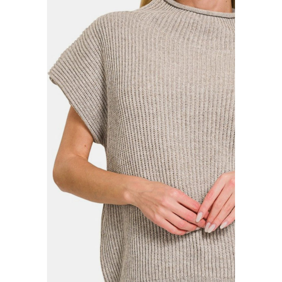 Zenana Short Sleeve Mock Neck Sweater Apparel and Accessories