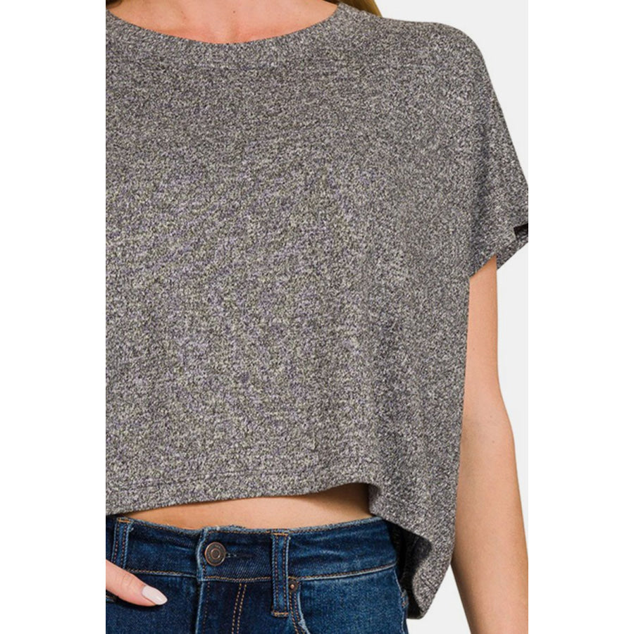 Zenana Short Sleeve Round Neck Cropped T-Shirt Apparel and Accessories