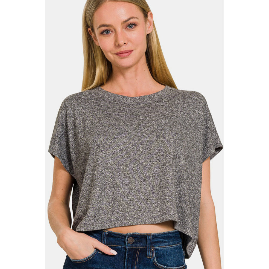 Zenana Short Sleeve Round Neck Cropped T-Shirt Apparel and Accessories