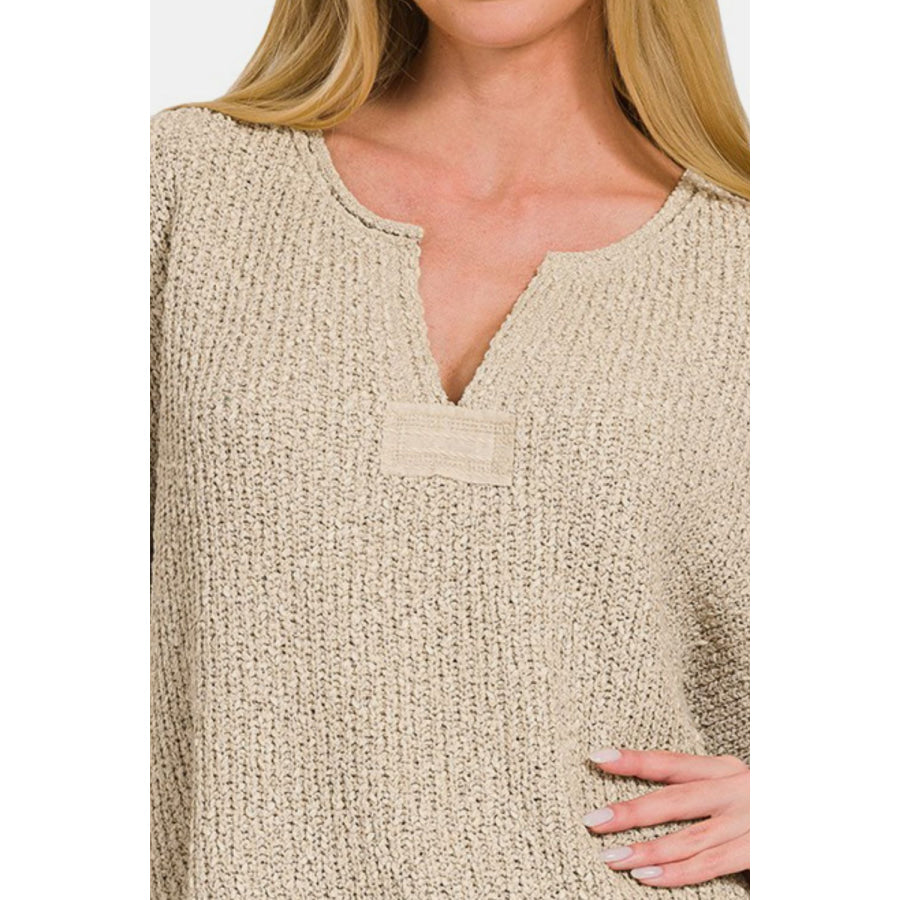 Zenana Short Sleeve Side Slit Sweater Apparel and Accessories