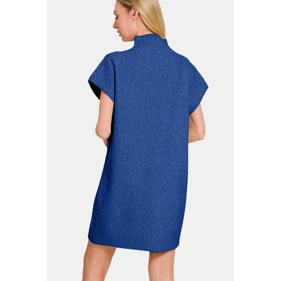 Zenana Short Sleeve Sweater Mini Dress Navy / S Apparel and Accessories