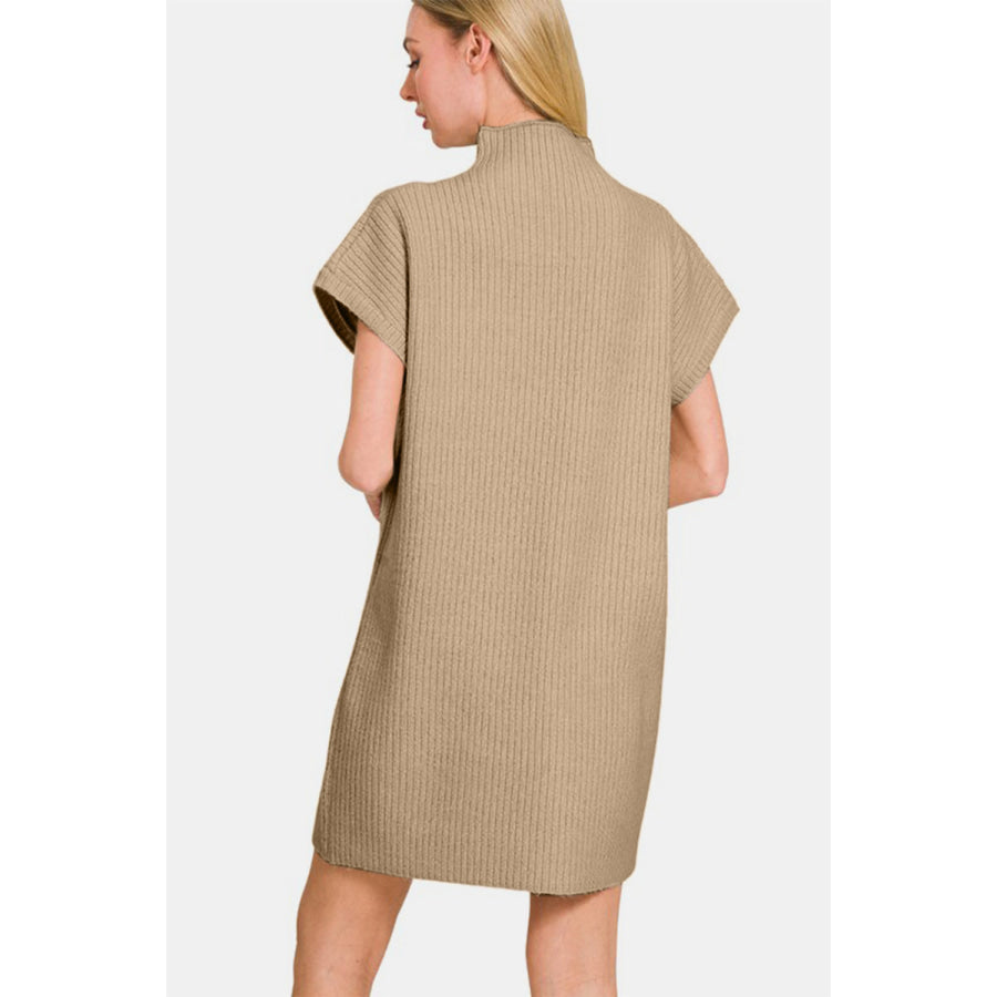 Zenana Short Sleeve Sweater Mini Dress Camel / S Apparel and Accessories