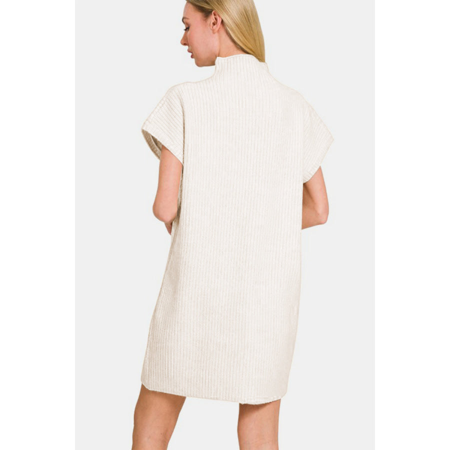 Zenana Short Sleeve Sweater Mini Dress Ivory / S Apparel and Accessories