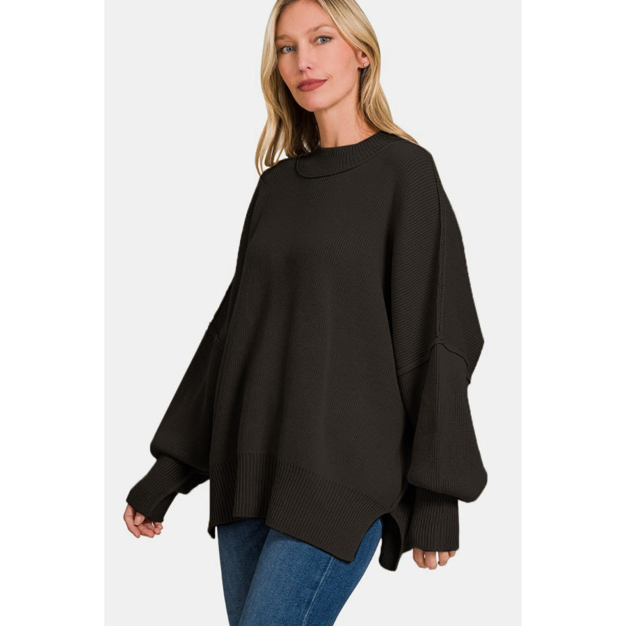 Zenana Side Sit Oversize Sweater Apparel and Accessories