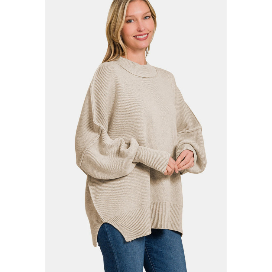 Zenana Side Sit Oversize Sweater Apparel and Accessories