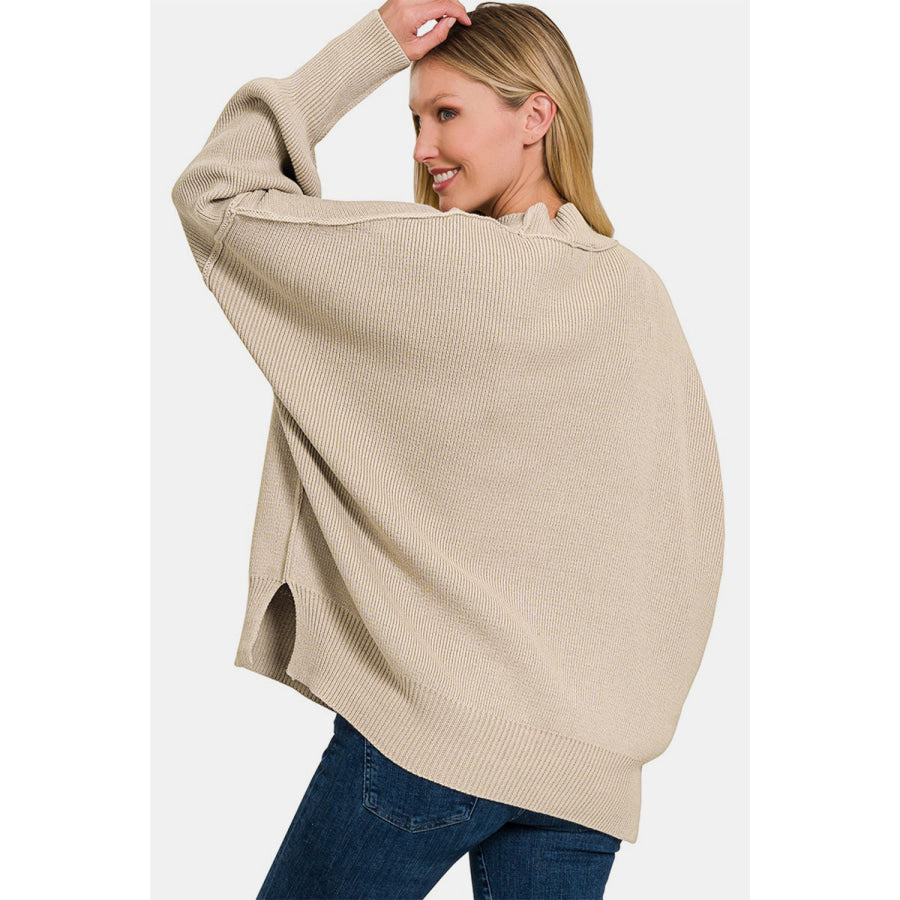 Zenana Side Sit Oversize Sweater Apparel and Accessories