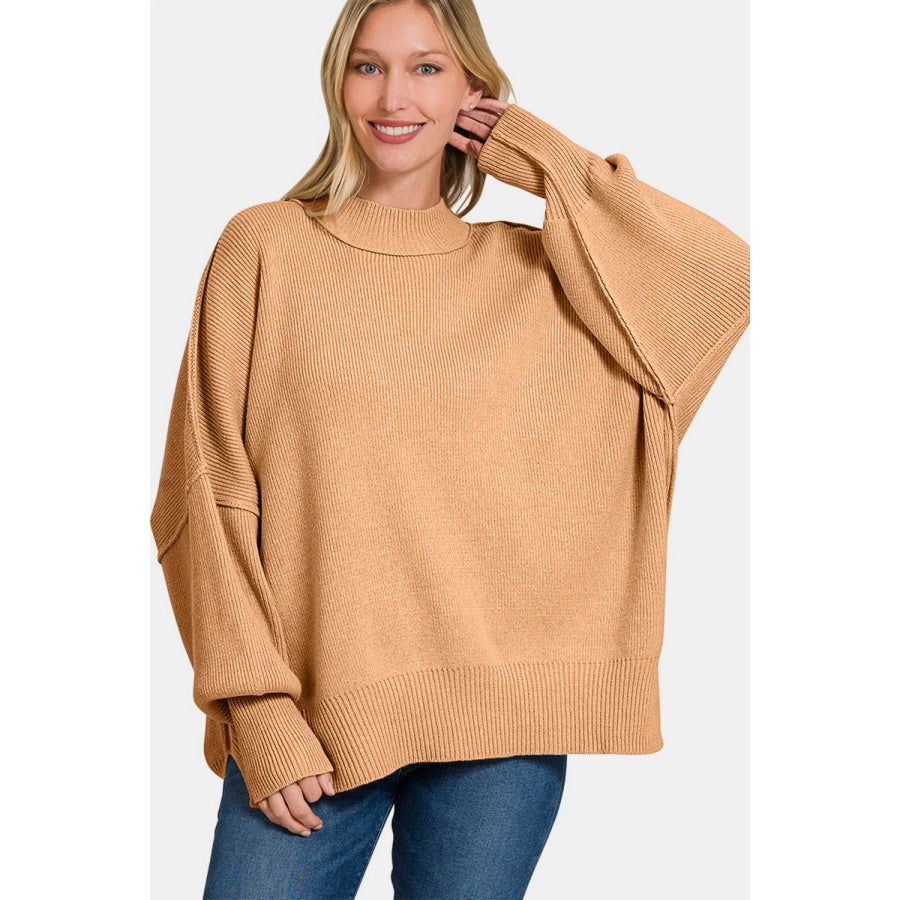 Zenana Side Sit Oversize Sweater Apparel and Accessories