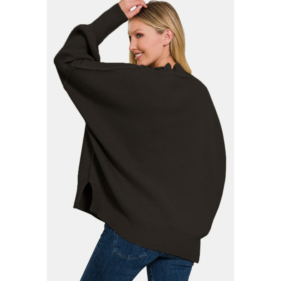 Zenana Side Sit Oversize Sweater Apparel and Accessories