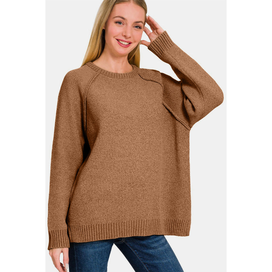 Zenana Side Slit Raglan Sleeve Sweater Apparel and Accessories