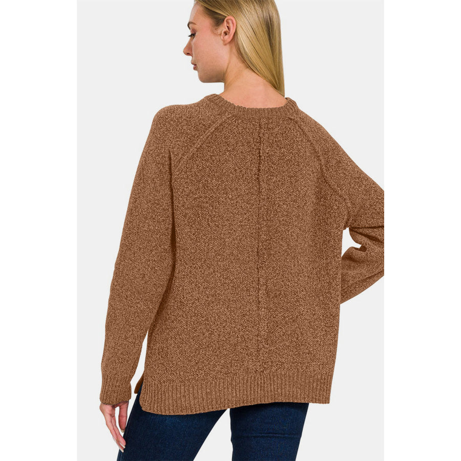 Zenana Side Slit Raglan Sleeve Sweater Apparel and Accessories