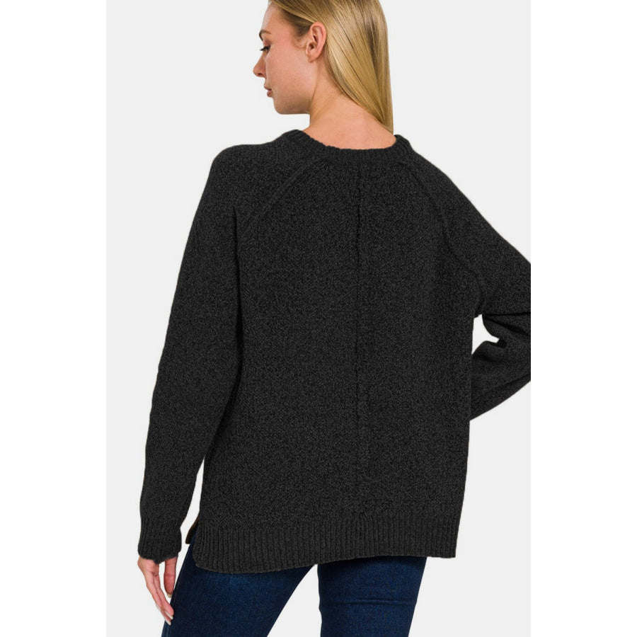 Zenana Side Slit Raglan Sleeve Sweater Apparel and Accessories