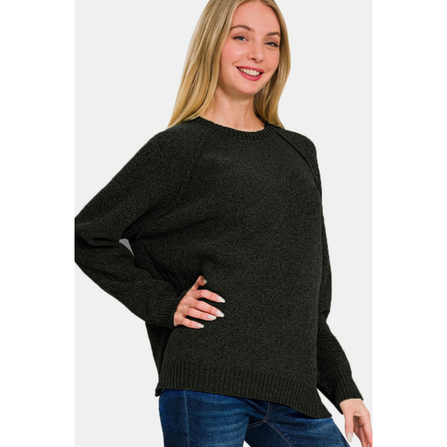 Zenana Side Slit Raglan Sleeve Sweater Apparel and Accessories