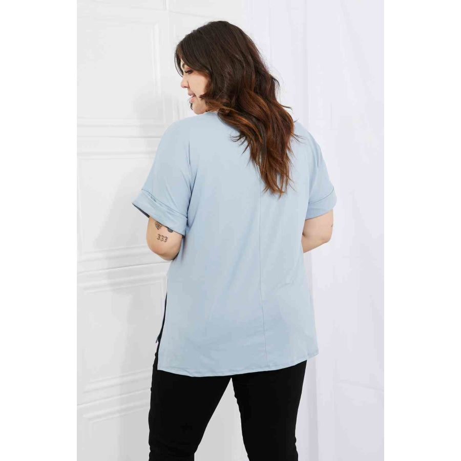 Zenana Simply Comfy Full Size V-Neck Loose Fit T-Shirt in Blue Misty Blue / S Apparel and Accessories