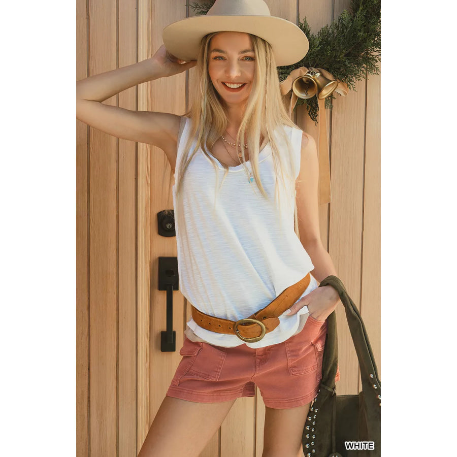 Zenana Slub Raw Edge Detail Tank Top Apparel and Accessories