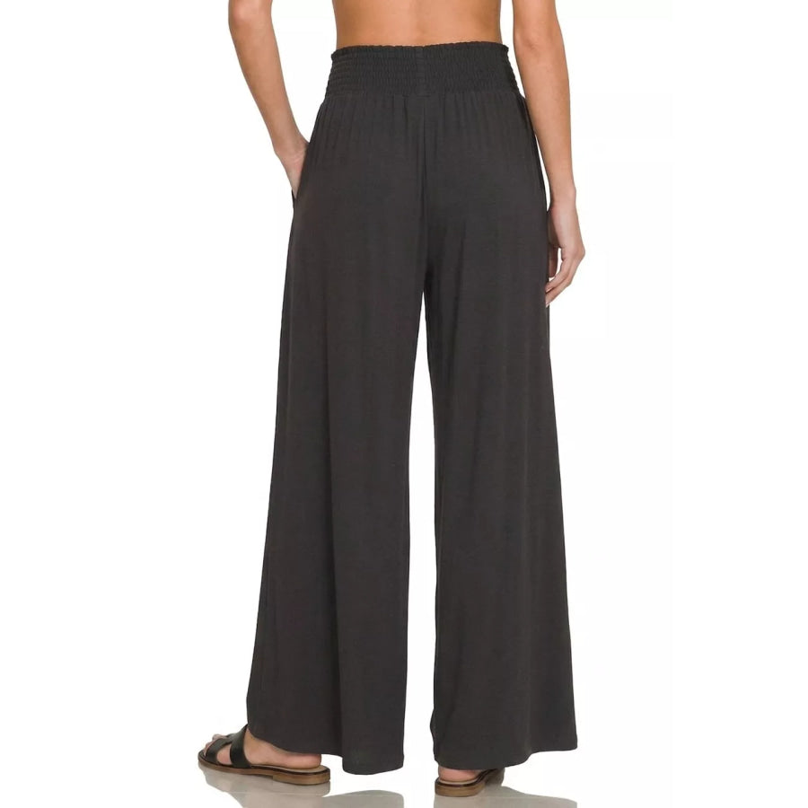 Zenana Smocked Waist Wide Leg Palazzo Pants Apparel and Accessories