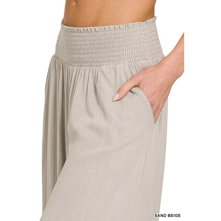 Zenana Smocked Waistband Wide Leg Lounge Pants Apparel and Accessories