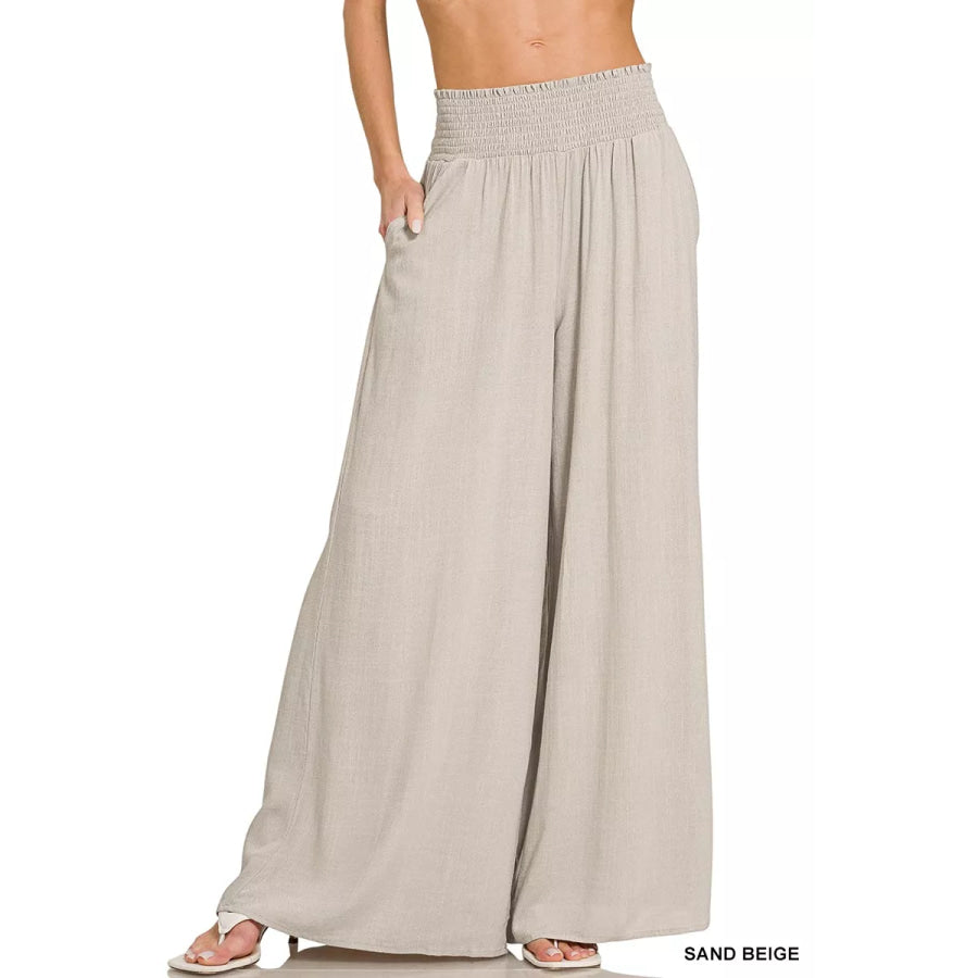 Zenana Smocked Waistband Wide Leg Lounge Pants Apparel and Accessories