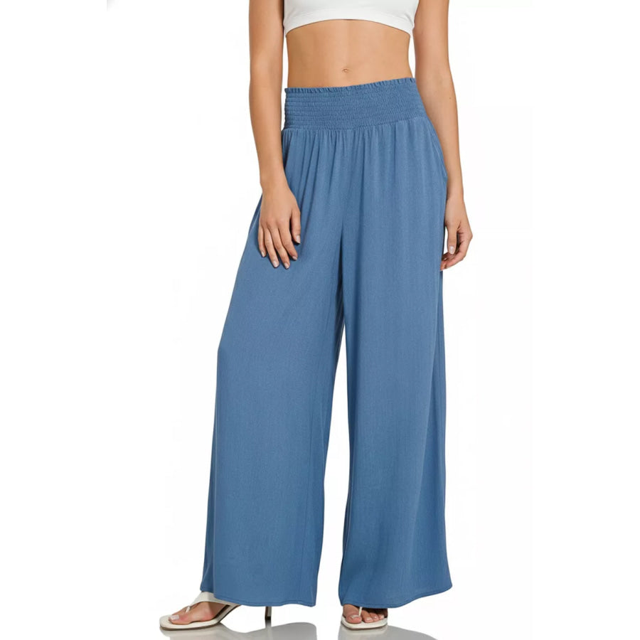 Zenana Smocked Waistband Wide Leg Lounge Pants Apparel and Accessories