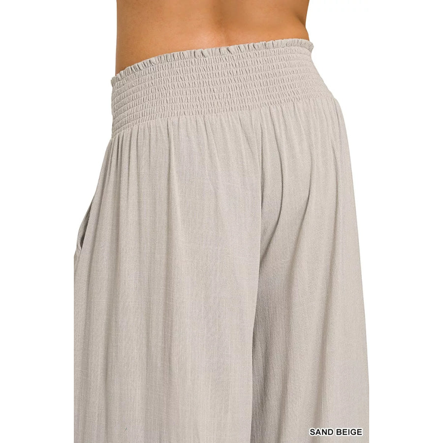Zenana Smocked Waistband Wide Leg Lounge Pants Apparel and Accessories