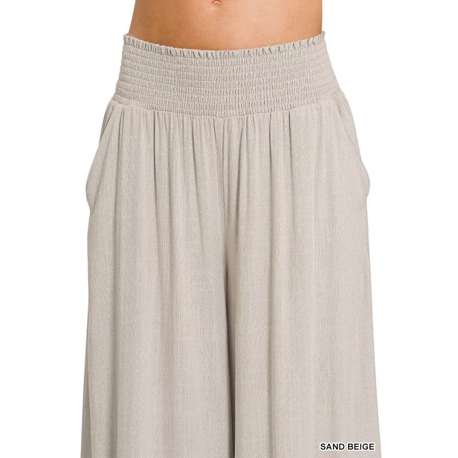 Zenana Smocked Waistband Wide Leg Lounge Pants Apparel and Accessories
