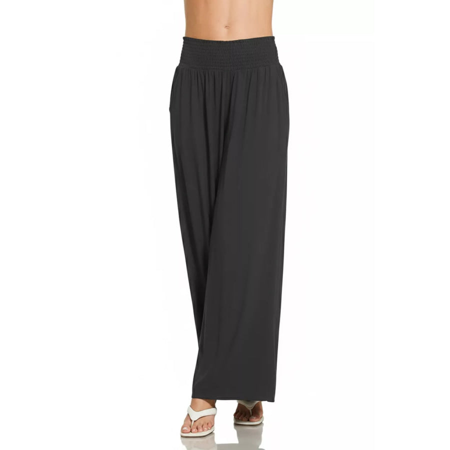 Zenana Smocked Waistband Wide Leg Lounge Pants Apparel and Accessories