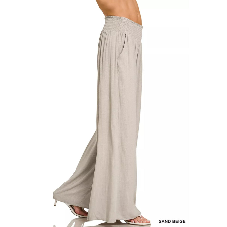 Zenana Smocked Waistband Wide Leg Lounge Pants Apparel and Accessories