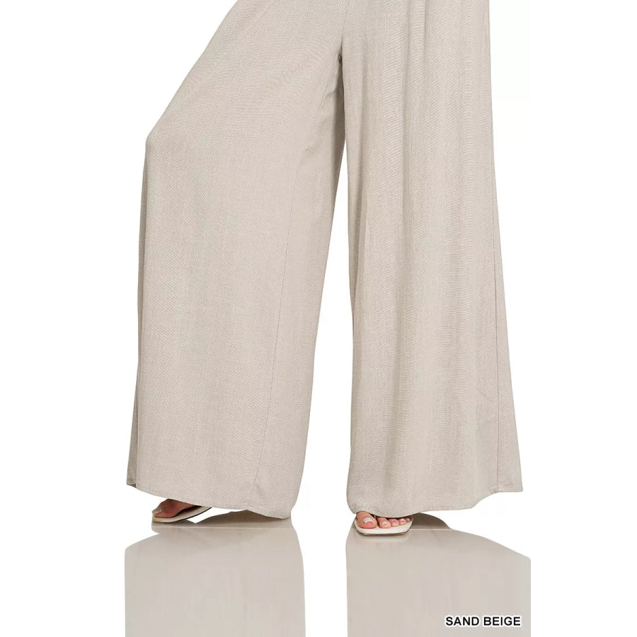Zenana Smocked Waistband Wide Leg Lounge Pants SAND BEIGE / S Apparel and Accessories
