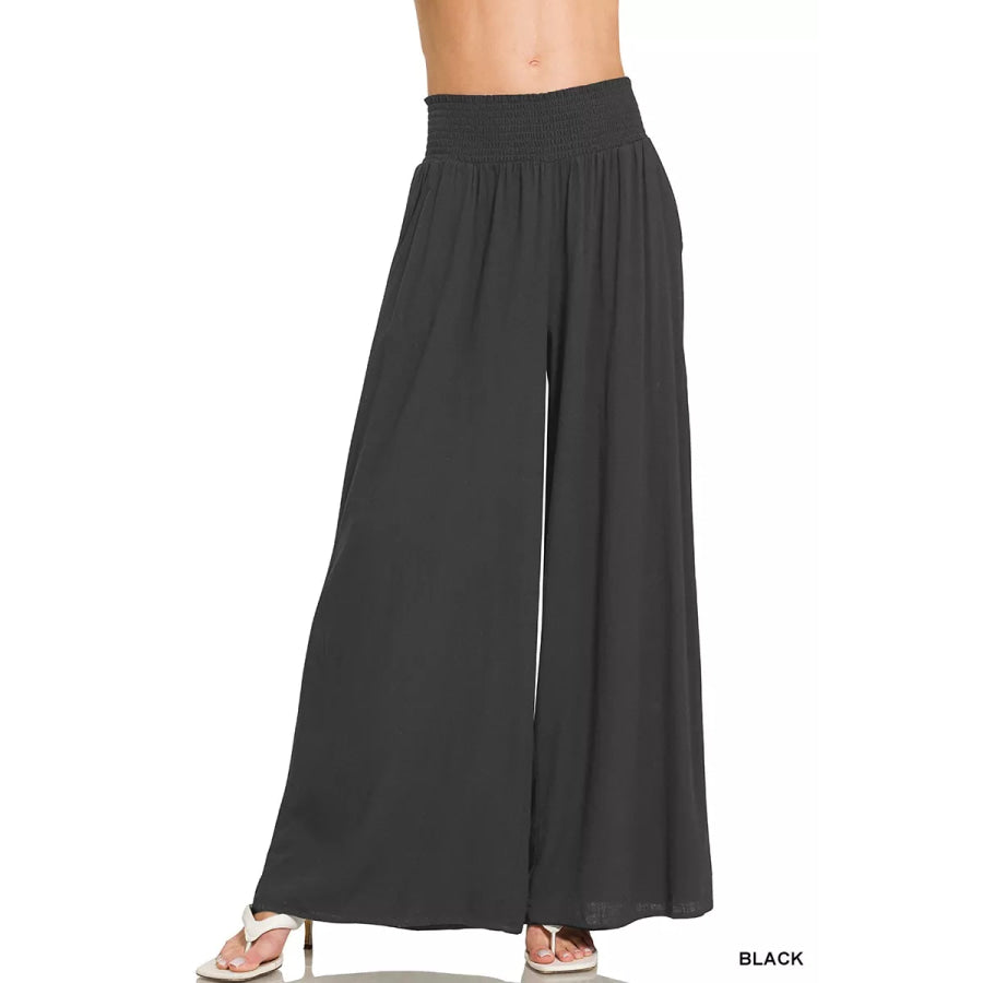 Zenana Smocked Waistband Wide Leg Lounge Pants BLACK / S Apparel and Accessories