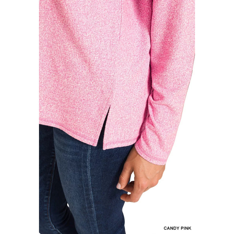 Zenana Soft Melange Hacci Exposed Seam Coin Pocket Tee Apparel and Accessories