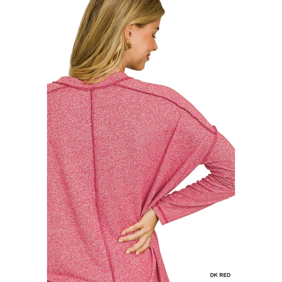 Zenana Soft Melange Hacci Exposed Seam Hi-low Tee Apparel and Accessories