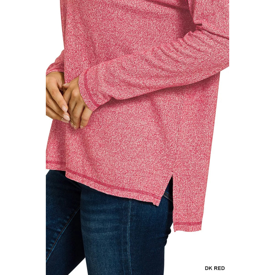 Zenana Soft Melange Hacci Exposed Seam Hi-low Tee Apparel and Accessories