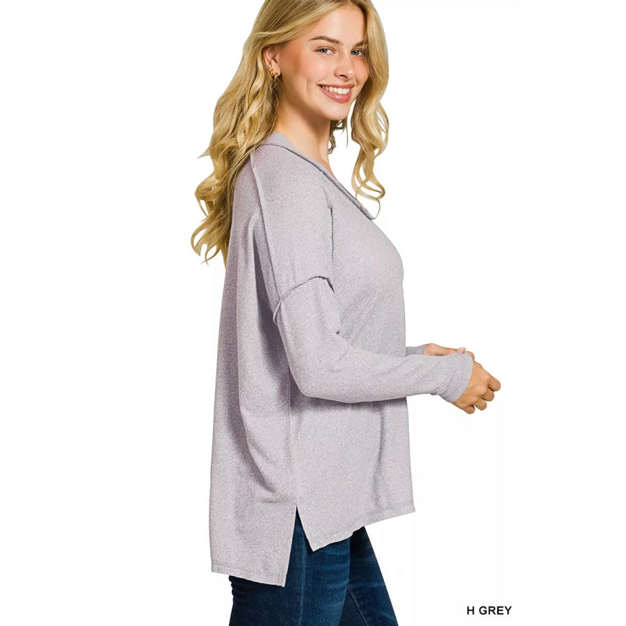 Zenana Soft Melange Hacci Exposed Seam Hi-low Tee Apparel and Accessories