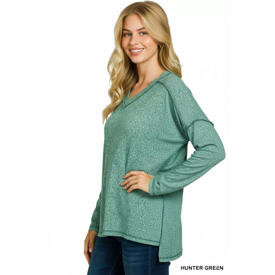 Zenana Soft Melange Hacci Exposed Seam Hi-low Tee Apparel and Accessories