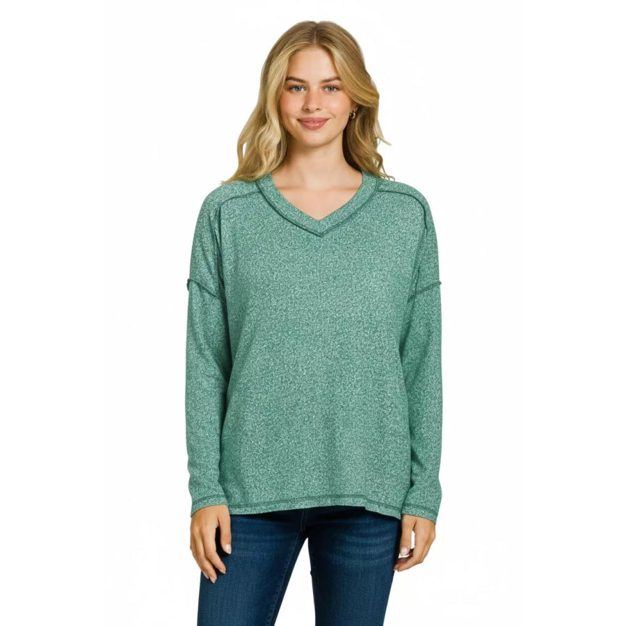 Zenana Soft Melange Hacci Exposed Seam Hi-low Tee Apparel and Accessories