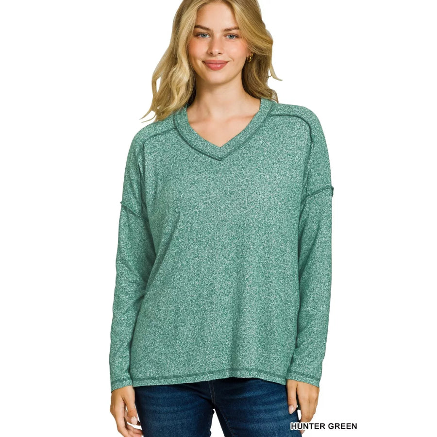 Zenana Soft Melange Hacci Exposed Seam Hi-low Tee HUNTER GREEN / S/M Apparel and Accessories
