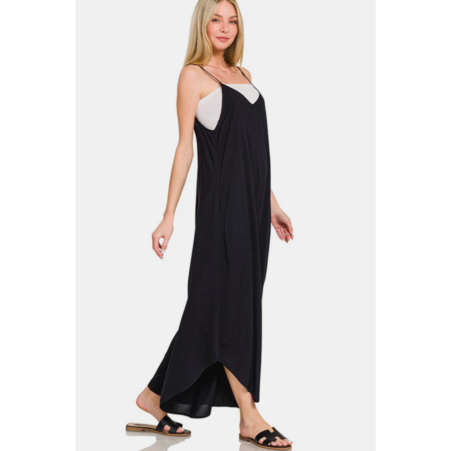 Zenana Spaghetti Strap Wide Leg Overalls with Pockets Apparel and Accessories