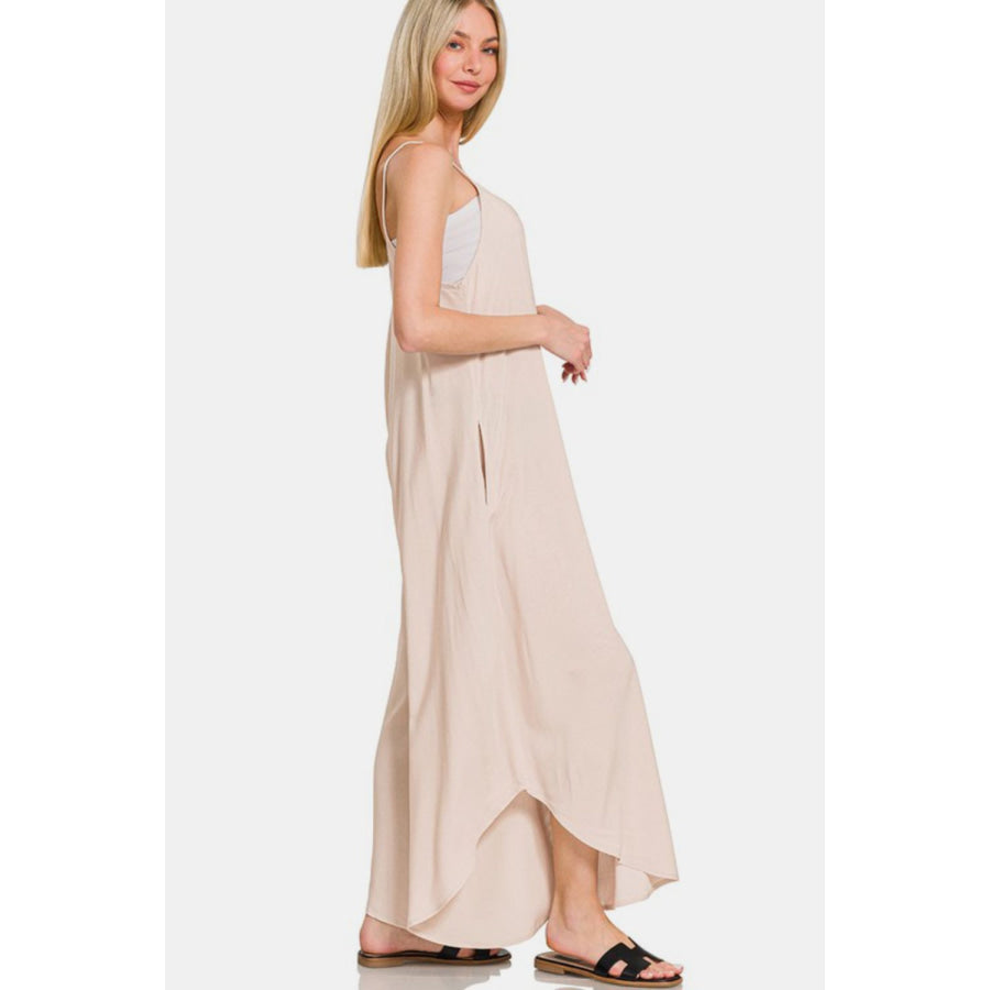 Zenana Spaghetti Strap Wide Leg Overalls with Pockets Apparel and Accessories