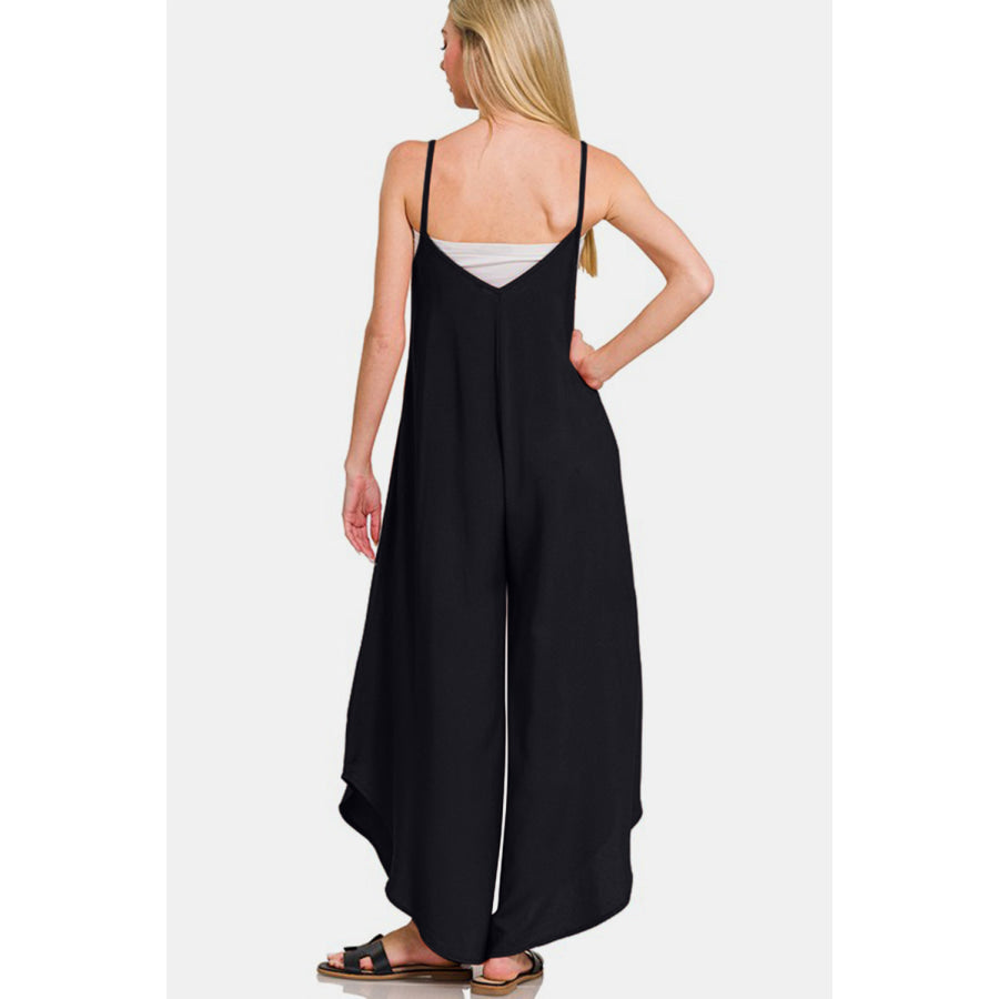 Zenana Spaghetti Strap Wide Leg Overalls with Pockets Apparel and Accessories