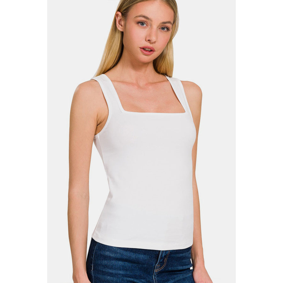 Zenana Square Neck Cropped Tank White / S Apparel and Accessories