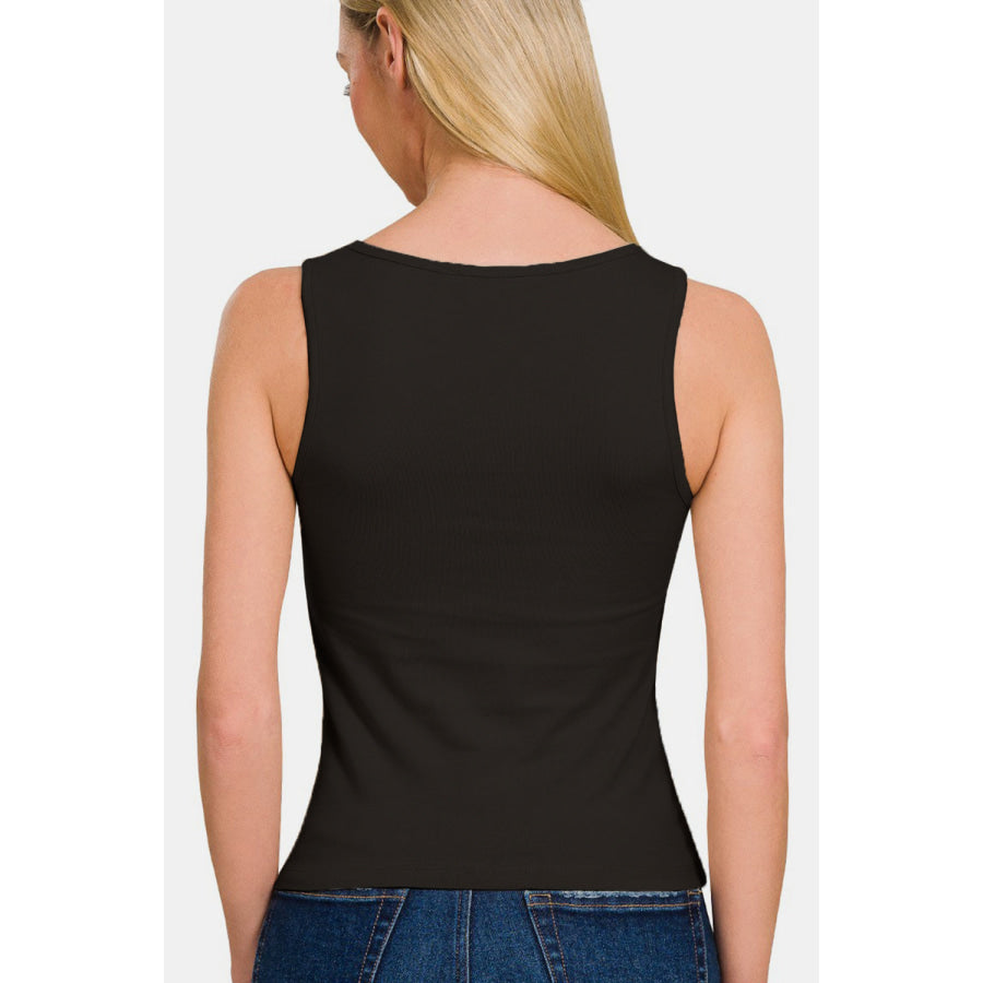 Zenana Square Neck Cropped Tank Black / S Apparel and Accessories