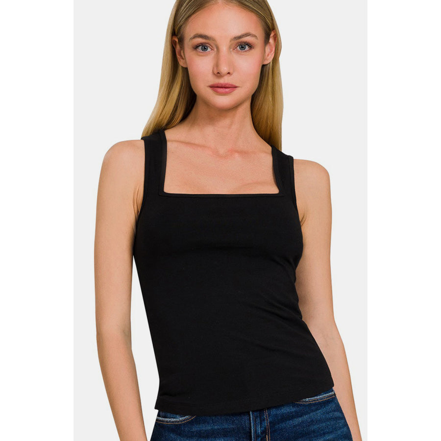 Zenana Square Neck Cropped Tank Black / S Apparel and Accessories