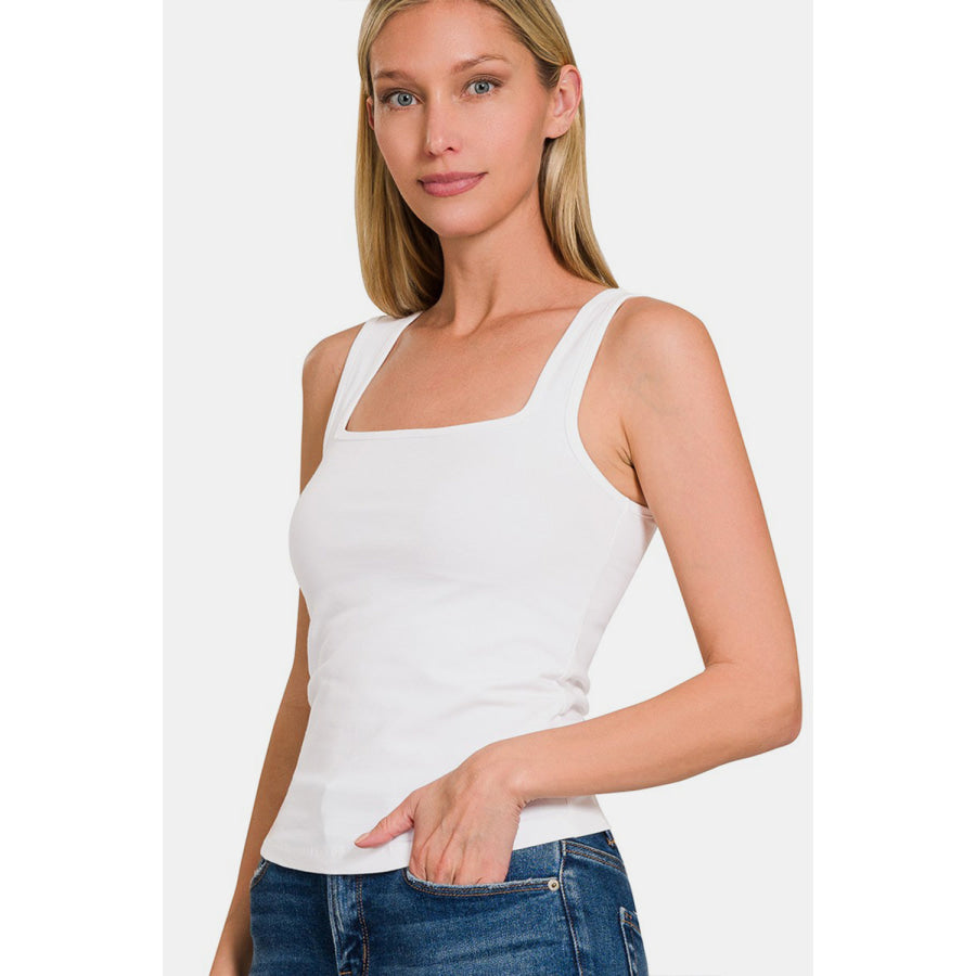 Zenana Square Neck Cropped Tank White / S Apparel and Accessories