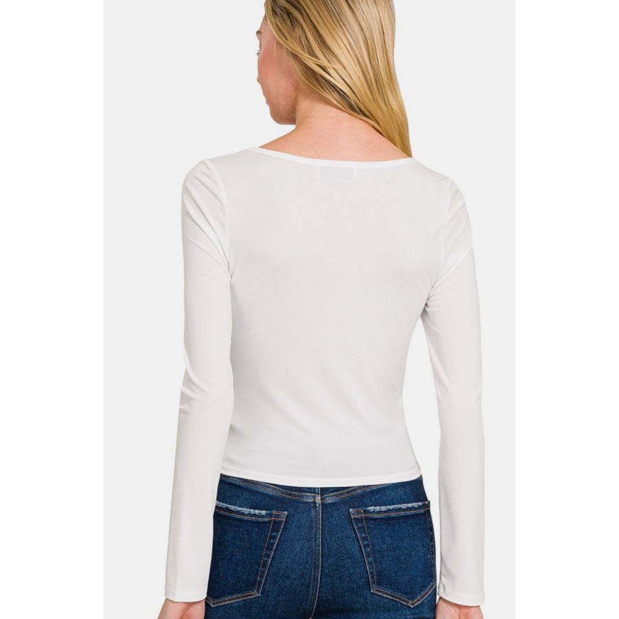 Zenana Square Neck Fitted Long Sleeve T-Shirt Apparel and Accessories