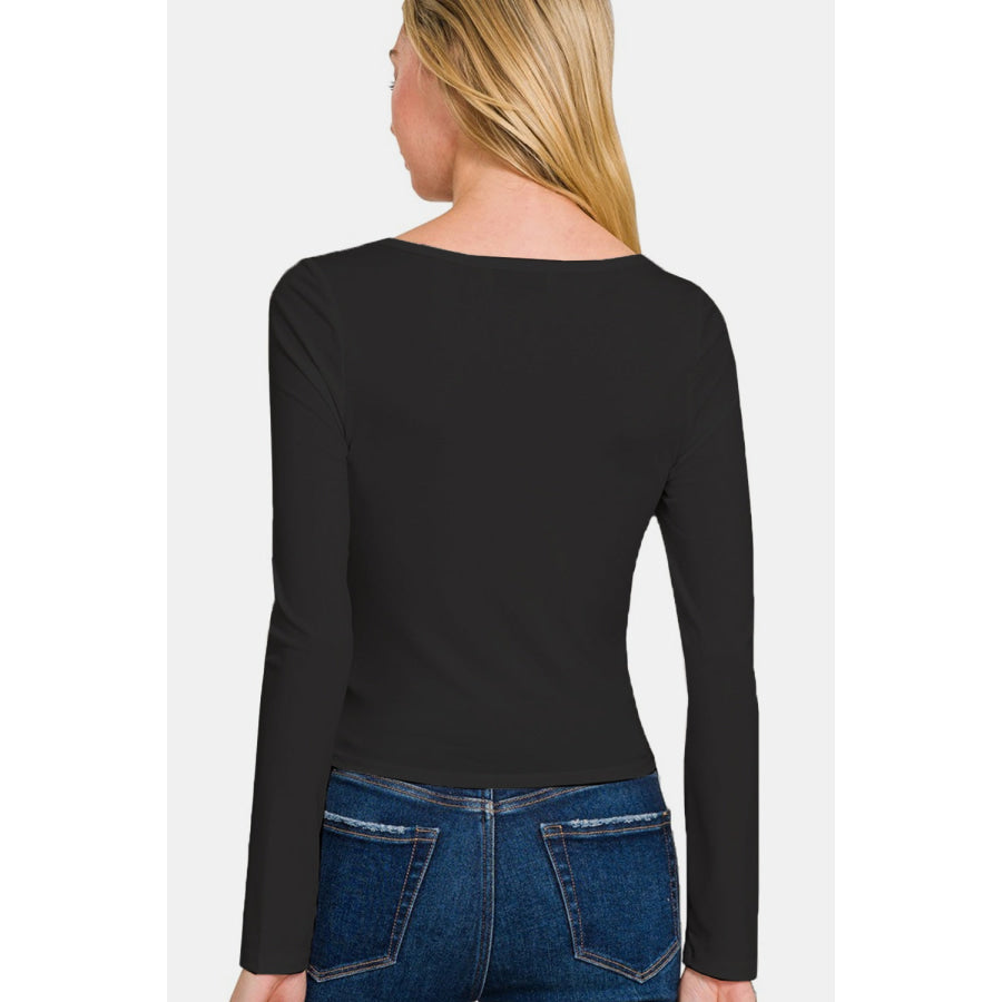 Zenana Square Neck Fitted Long Sleeve T-Shirt Apparel and Accessories