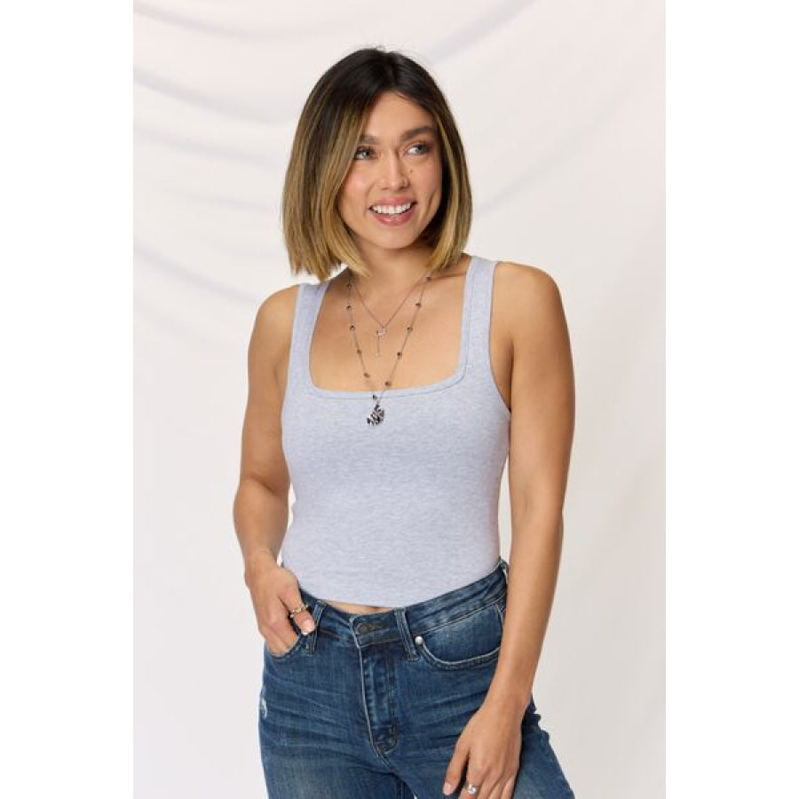 Zenana Square Neck Wide Strap Cropped Cami HGREY / S Apparel and Accessories